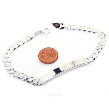 RMB|NALBORI Bracciale targa uomo donna argento 925 chiaro, massiccio catena grumetta 6 mm polso 19,50-20,50
