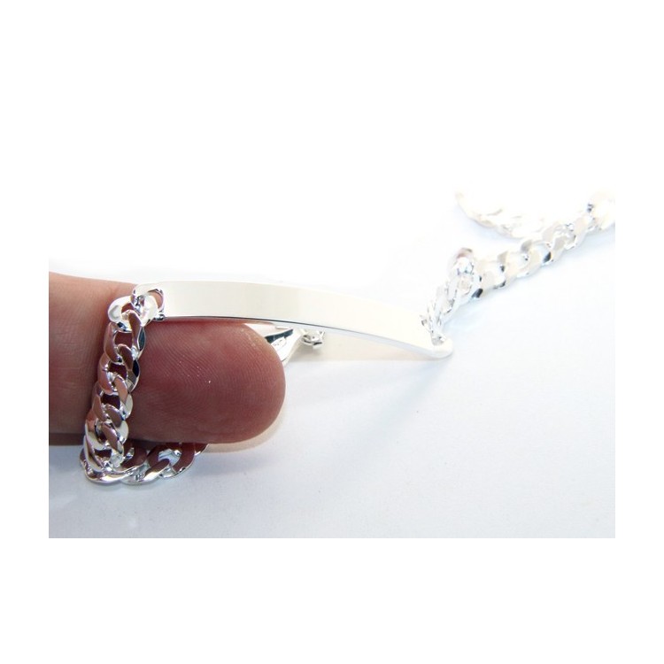 RMB|NALBORI Bracciale targa uomo donna argento 925 chiaro, massiccio catena grumetta 6 mm polso 19,50-20,50