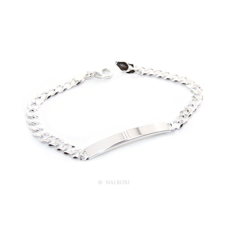 RMB|NALBORI Bracciale targa uomo donna argento 925 chiaro, massiccio catena grumetta 6 mm polso 19,50-20,50