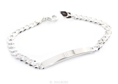 RMB|NALBORI Bracciale targa uomo donna argento 925 chiaro, massiccio catena grumetta 6 mm polso 19,50-20,50