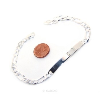 RMB|NALBORI Bracciale targa uomo donna argento 925 chiaro, massiccio catena figaro 5 mm polso 20,50