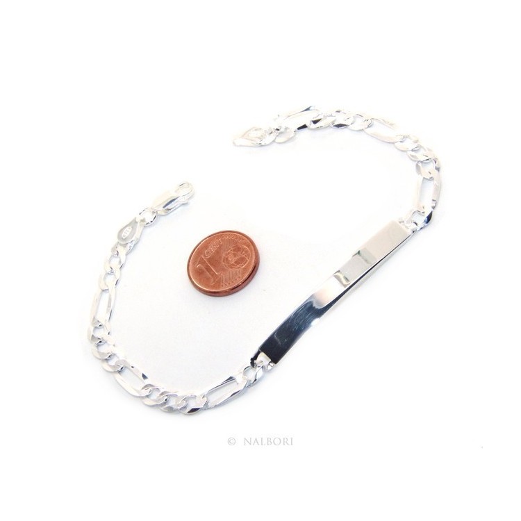 RMB|NALBORI Bracciale targa uomo donna argento 925 chiaro, massiccio catena figaro 5 mm polso 20,50