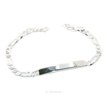 RMB|NALBORI Bracciale targa uomo donna argento 925 chiaro, massiccio catena figaro 5 mm polso 20,50