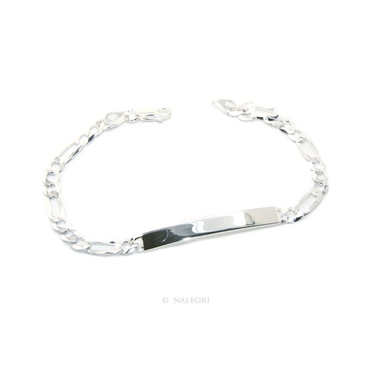 RMB|NALBORI Bracciale targa uomo donna argento 925 chiaro, massiccio catena figaro 5 mm polso 20,50