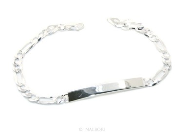 RMB|NALBORI Bracciale targa uomo donna argento 925 chiaro, massiccio catena figaro 5 mm polso 20,50