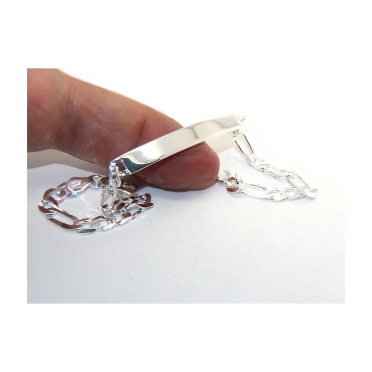 RMB|NALBORI Bracciale targa uomo donna argento 925 chiaro, massiccio catena figaro 5 mm polso 20,50