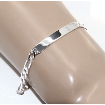 RMB|NALBORI Bracciale targa uomo donna argento 925 chiaro, massiccio catena figaro 5 mm polso 20,50