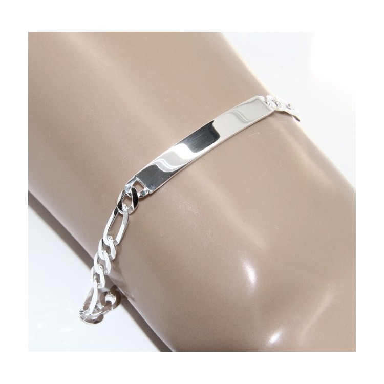 RMB|NALBORI Bracciale targa uomo donna argento 925 chiaro, massiccio catena figaro 5 mm polso 20,50