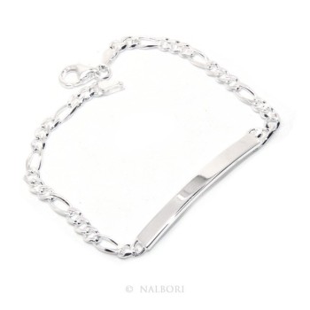 RMB|NALBORI Bracciale targa uomo donna argento 925 chiaro, massiccio catena figaro 4 mm polso 18 cm