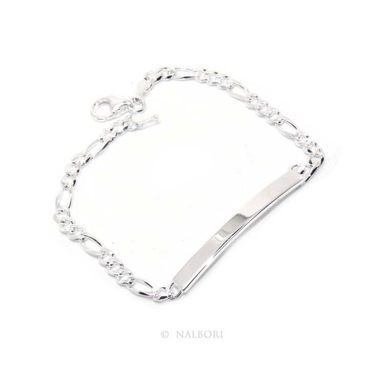 RMB|NALBORI Men's or women's silver bracelet in 925 silver, solid chain figaro 4 mm  wrist 18 cm