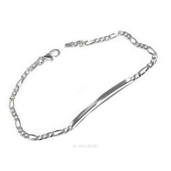RMB|NALBORI Men's or women's silver bracelet in 925 silver, solid chain figaro 3 mm  wrist 18 cm