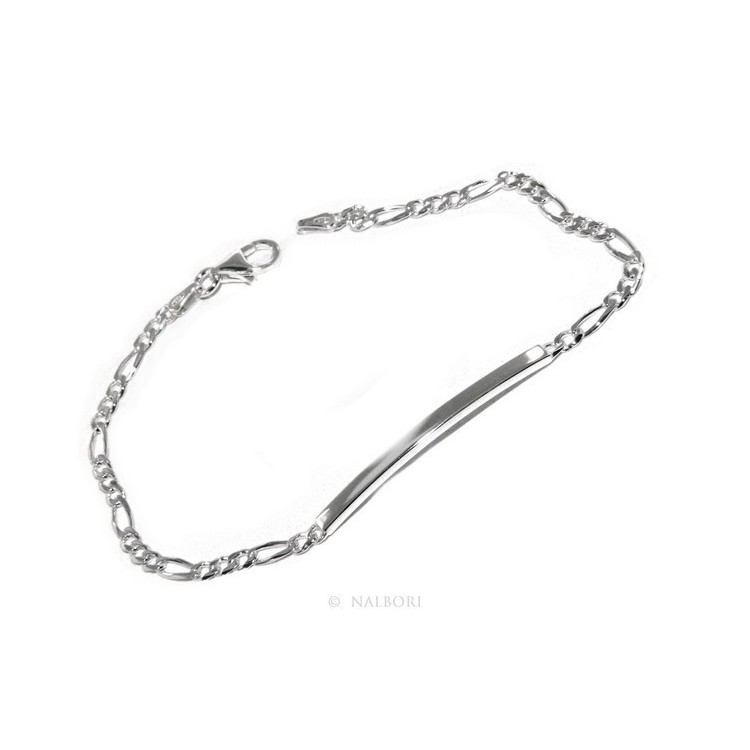 RMB|NALBORI Men's or women's silver bracelet in 925 silver, solid chain figaro 3 mm  wrist 18 cm