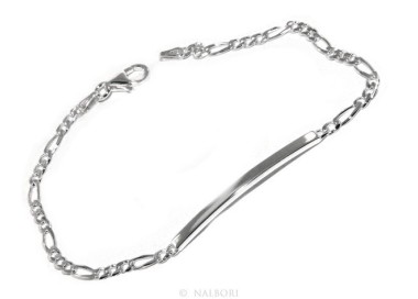 RMB|NALBORI Bracciale targa uomo donna argento 925 chiaro, massiccio catena figaro 3 mm polso 18 cm