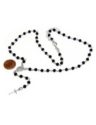 Rosary necklace man 925 With black crystal 4 mm cross and madonna 44 + 5