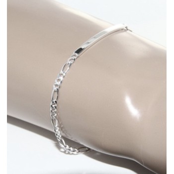 RMB|NALBORI Bracciale targa uomo donna argento 925 chiaro, massiccio catena figaro 3 mm polso 18 cm