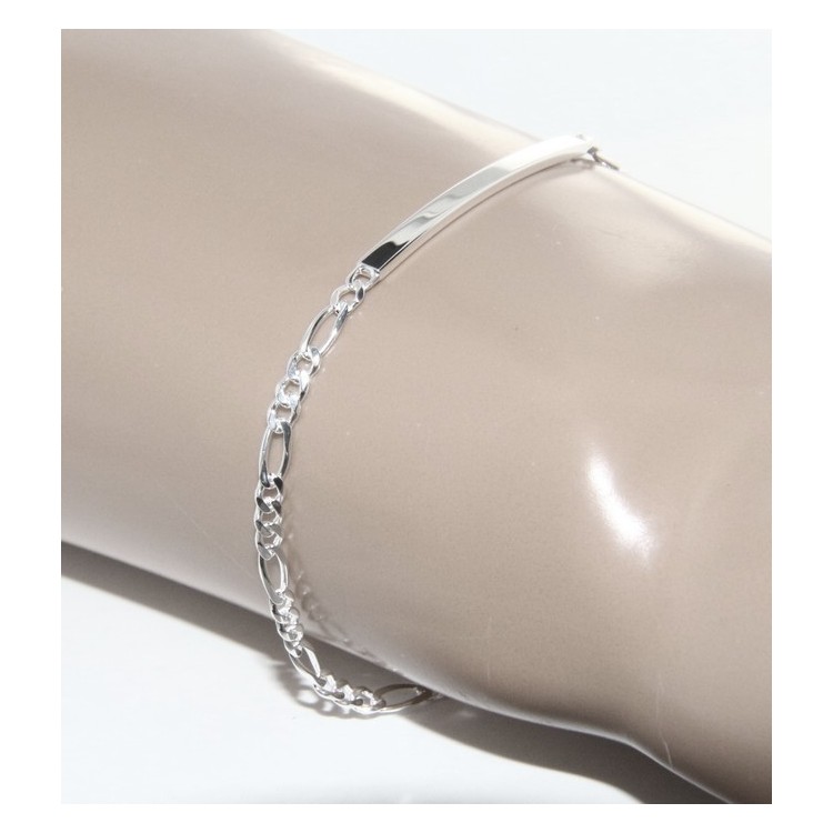 RMB|NALBORI Bracciale targa uomo donna argento 925 chiaro, massiccio catena figaro 3 mm polso 18 cm
