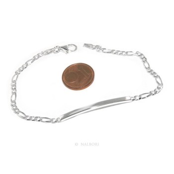 RMB|NALBORI Bracciale targa uomo donna argento 925 chiaro, massiccio catena figaro 3 mm polso 18 cm
