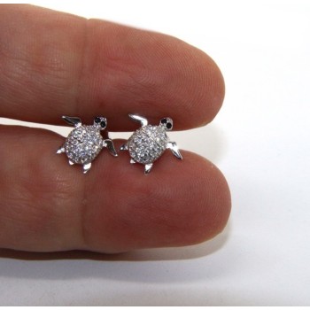 RMB|orecchini da donna in argento 925 a forma di tartaruga con pavè microsetting di piccoli zirconi bianchi taglio brillante