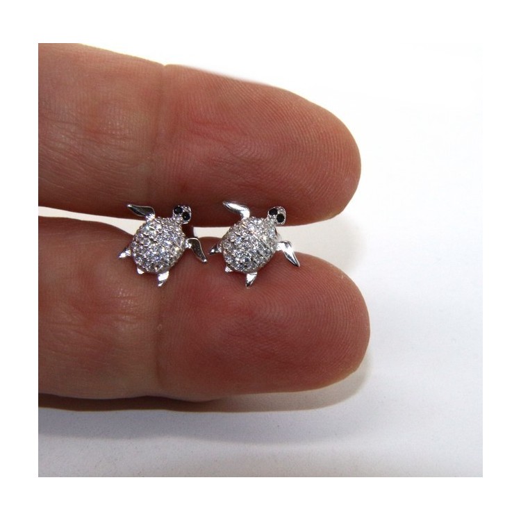 RMB|orecchini da donna in argento 925 a forma di tartaruga con pavè microsetting di piccoli zirconi bianchi taglio brillante