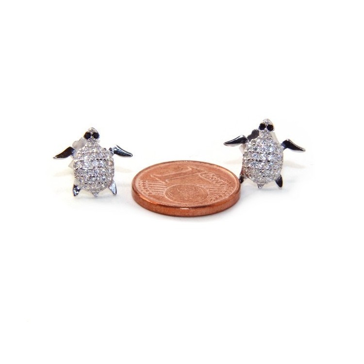 RMB|Silver Turtle Earrings With Pavilion Microsetting Of Small White Zirconia Brilliant Cut