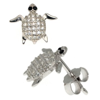 RMB|925 silver tortoiseshell earrings with brilliant white and black pavé zircons