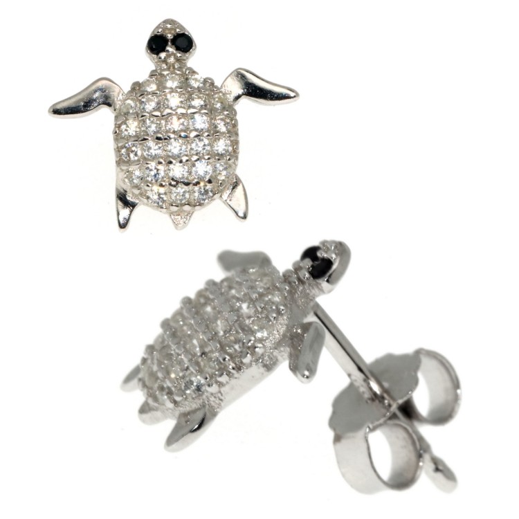 RMB|925 silver tortoiseshell earrings with brilliant white and black pavé zircons