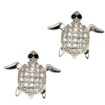 RMB|925 silver tortoiseshell earrings with brilliant white and black pavé zircons