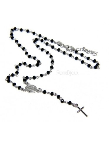 Rosary Necklace With 925 Silver Man crushed 4mm black crystal cross and madonna 45 + 5