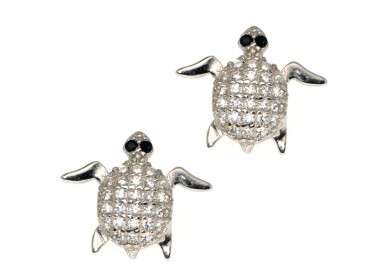 RMB|orecchini tartaruga argento 925 zirconi a pavè bianchi e neri brillanti