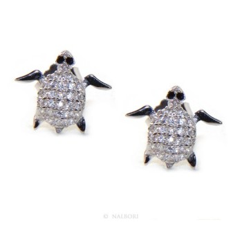 RMB|Silver Turtle Earrings With Pavilion Microsetting Of Small White Zirconia Brilliant Cut
