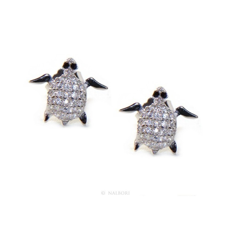 RMB|Silver Turtle Earrings With Pavilion Microsetting Of Small White Zirconia Brilliant Cut