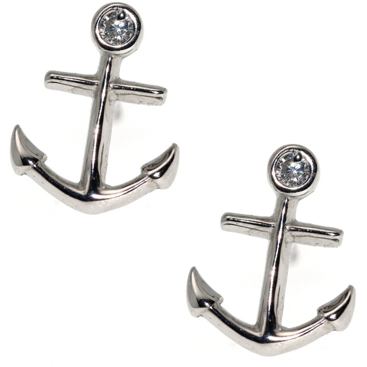 RMB|anchor earrings 925 silver white zircon chive cut