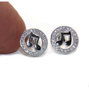 RMB|925 silver or silver 925 men's earrings musical notes and white circus zircons