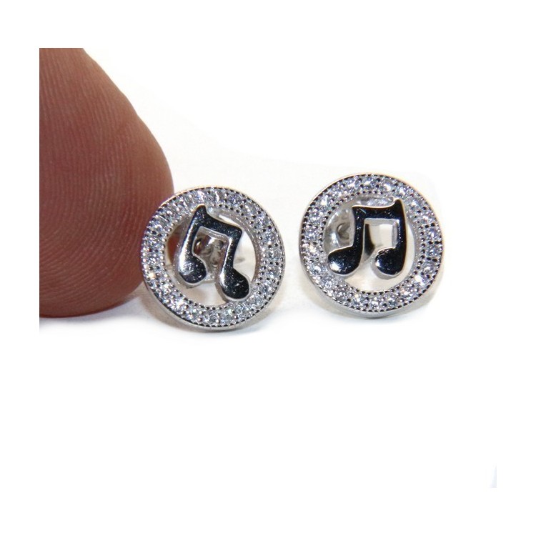 RMB|925 silver or silver 925 men's earrings musical notes and white circus zircons