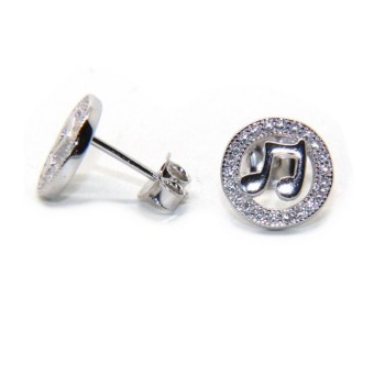 RMB|925 silver or silver 925 men's earrings musical notes and white circus zircons