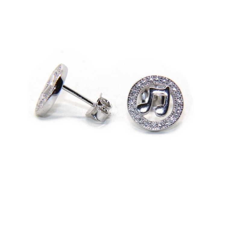 RMB|925 silver or silver 925 men's earrings musical notes and white circus zircons