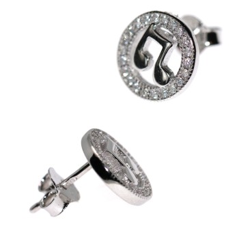 RMB|925 silver musical note earrings and white cubic zirconia button