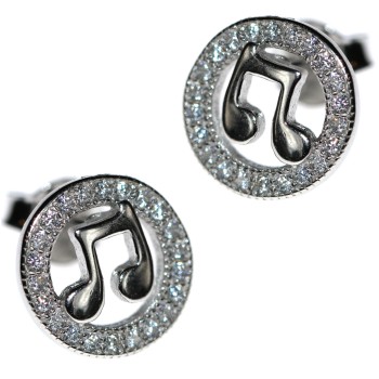 RMB|925 silver musical note earrings and white cubic zirconia button