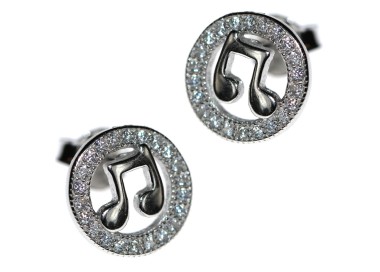 RMB|925 silver musical note earrings and white cubic zirconia button