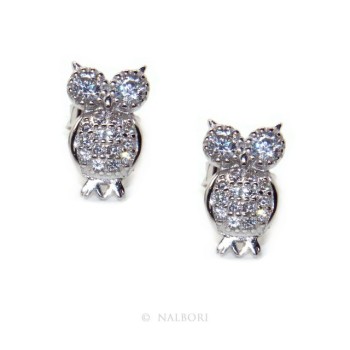 RMB|Orecchini da donna argento 925 a forma di gufo civetta con pave' di zirconi bianchi