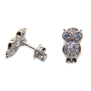 RMB|Orecchini da donna argento 925 a forma di gufo civetta con pave' di zirconi bianchi