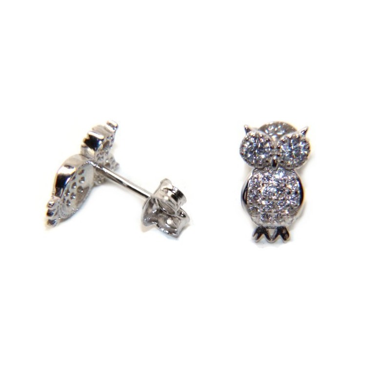 RMB|Orecchini da donna argento 925 a forma di gufo civetta con pave' di zirconi bianchi
