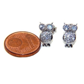 RMB|Orecchini da donna argento 925 a forma di gufo civetta con pave' di zirconi bianchi