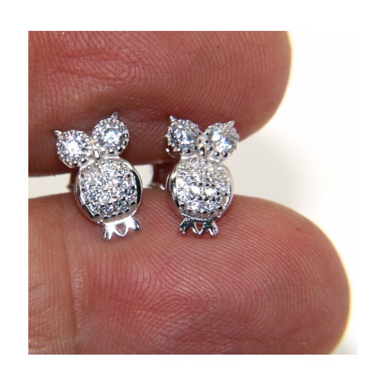 RMB|Orecchini da donna argento 925 a forma di gufo civetta con pave' di zirconi bianchi