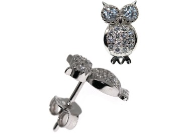 RMB|925 silver owl earrings with white cubic zirconia pave