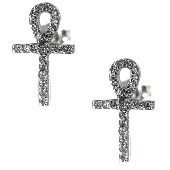 RMB|Earrings silver 925 egyptian cross key of life white zircons ankh ansata