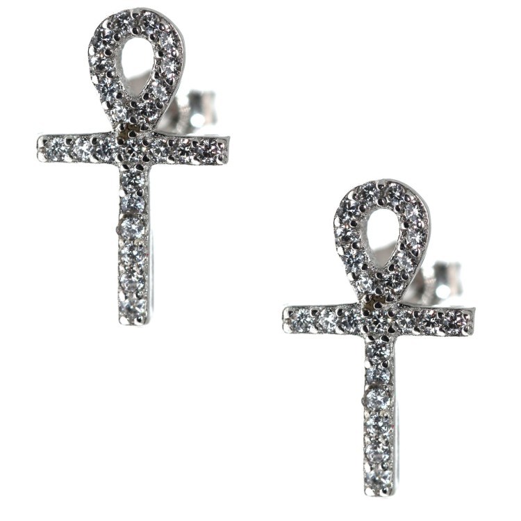 RMB|Earrings silver 925 egyptian cross key of life white zircons ankh ansata
