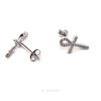 RMB|Earrings for women Egyptian key cross of life in 925 silver with white cubic zirconia stones