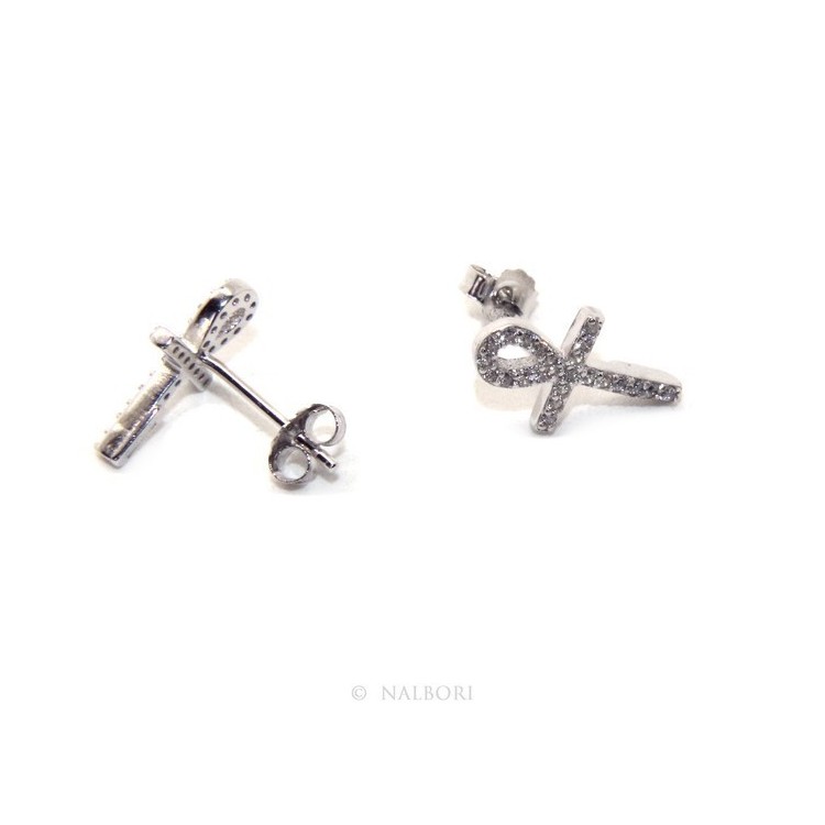RMB|Earrings for women Egyptian key cross of life in 925 silver with white cubic zirconia stones
