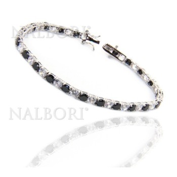 RMB|Bracciale per donna in Argento 925 modello Tennis Con Zirconi bianco e nero da 4 mm 17,5 cm a griffe